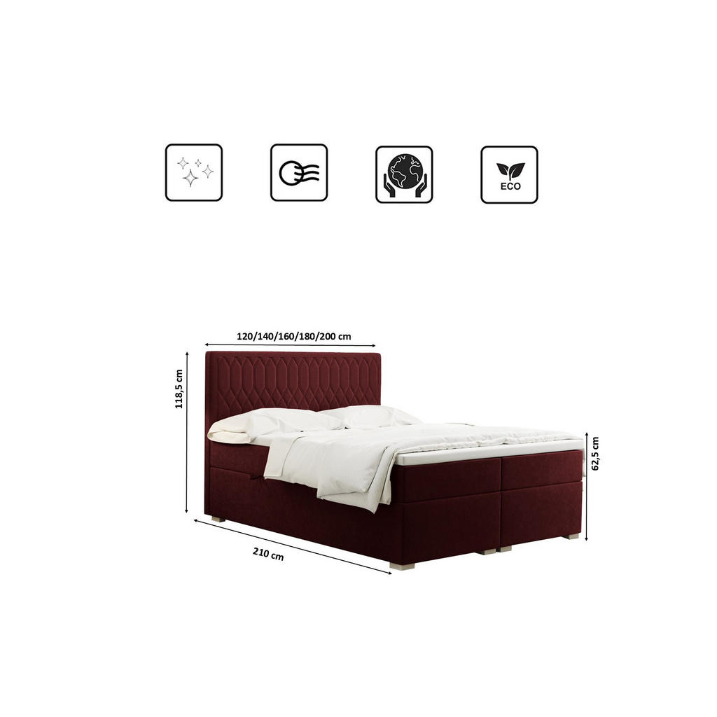 Thumbnail - Kaiser Möbel Boxbett, Rot, Textil, H2, 7-Zonen, Höhe ca. 20 cm, einzeln stellbar,Rechteckig, 120x200 cm, Schlafzimmer, B...