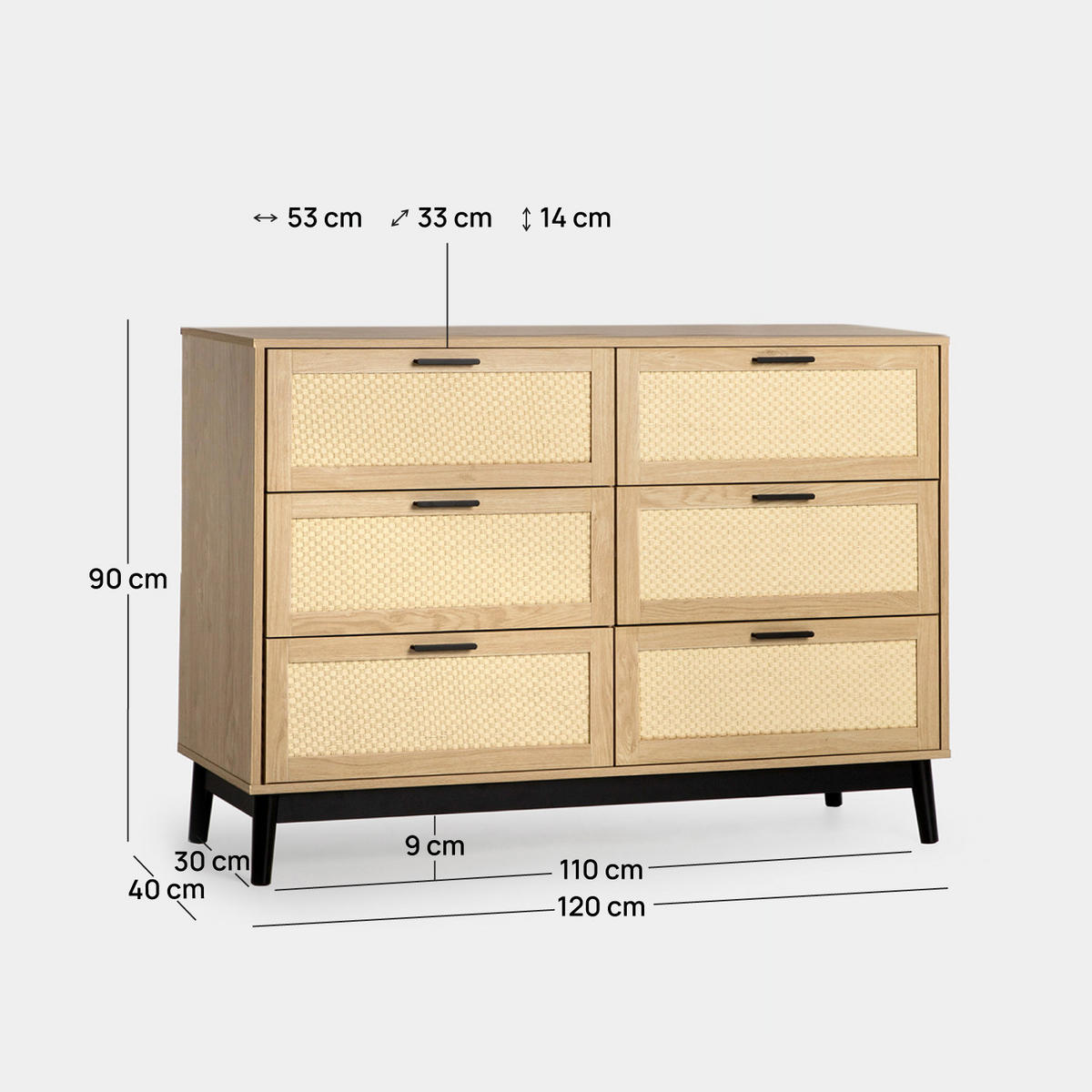 SCHUBLADENKOMMODE DOPPELTE Samoa Natürlich 120 cm x 90 cm - Naturfarben, Holzwerkstoff (120/90/40cm) - Klast Home