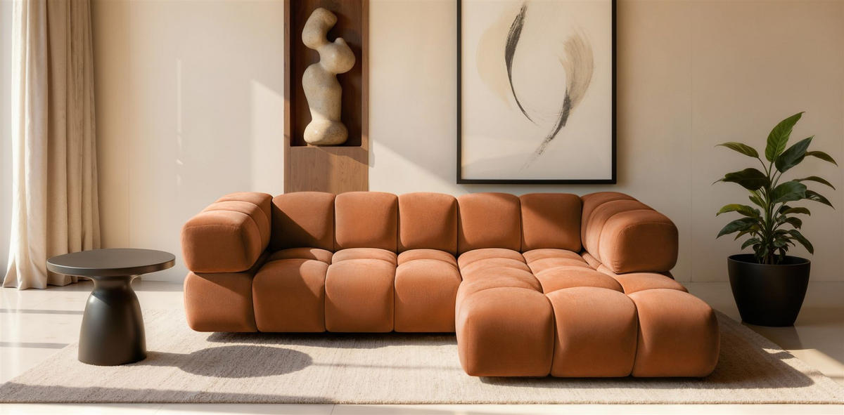 ECKSOFA Blanche In Bluvel - Rotbraun, Holzwerkstoff/Textil (150/280cm) - Fun Möbel