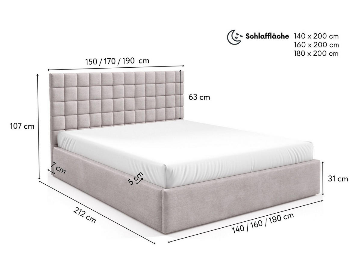 POLSTERBETT BEZA III - Dunkelgrau - Dunkelgrau, Holz/Textil (140/200cm) - AN-Moebel 4u