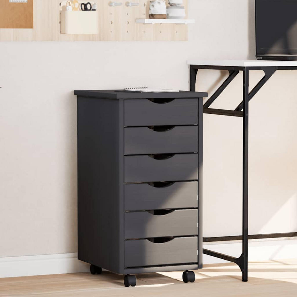 ROLLSCHRANK Mit Schubladen Moss Grau Massivholz Kiefer - Grau, Holz (39/65.5/34cm) - vidaXL