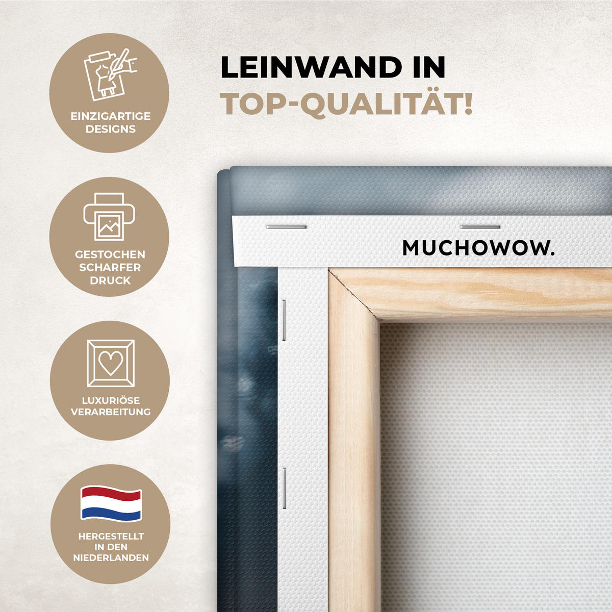 LEINWANDBILD Hirsche - Tiere - Landschaft - Winter - Schnee 90x90 cm - Kastanienfarben, Textil (90/90cm) - MuchoWow