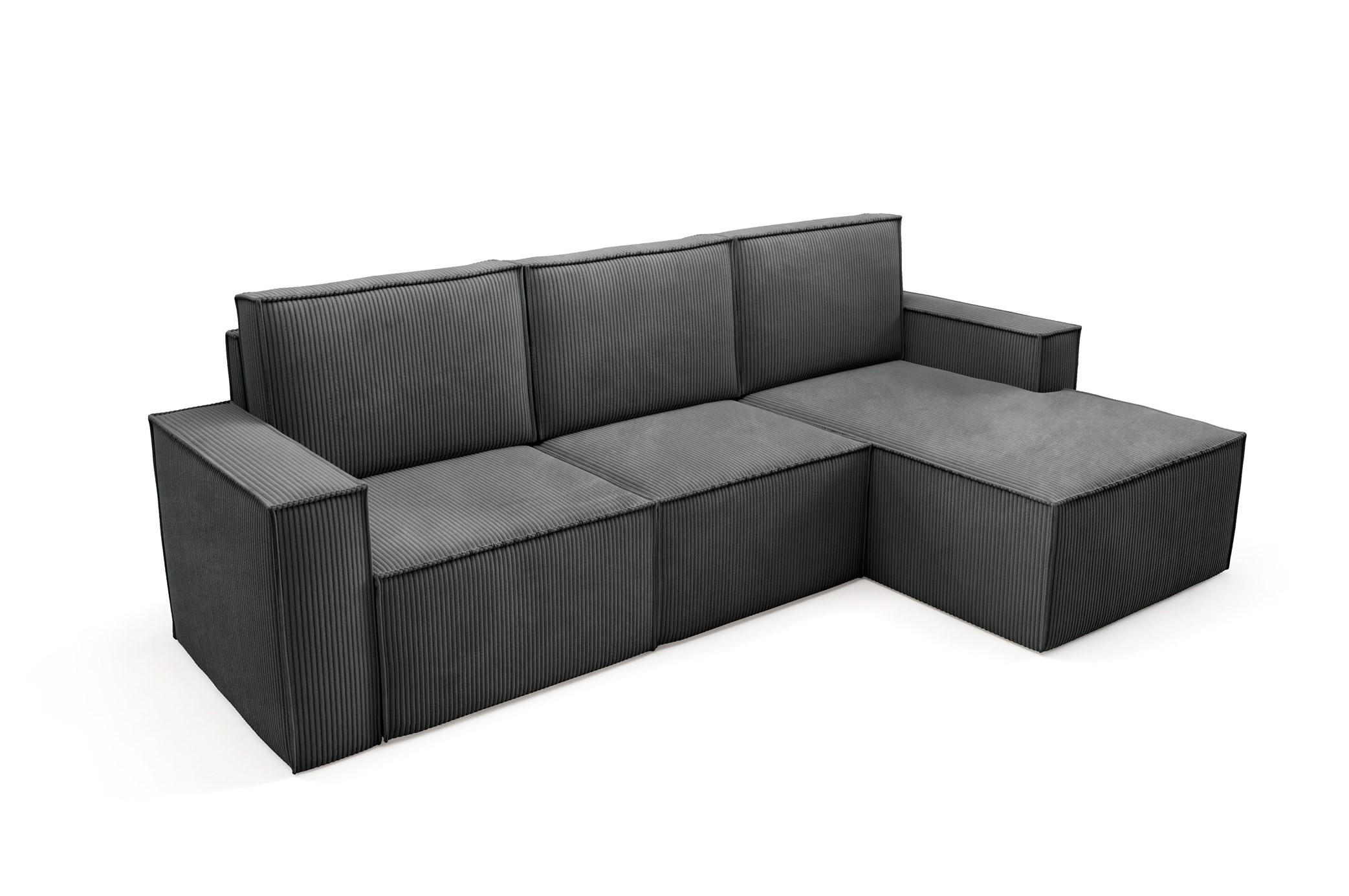 ECKSOFA Orto Dunkelgrau, Dreisitzer Kordecksofa rechte seite - Dunkelgrau, Holzwerkstoff/Textil (180/142cm) - Bettso