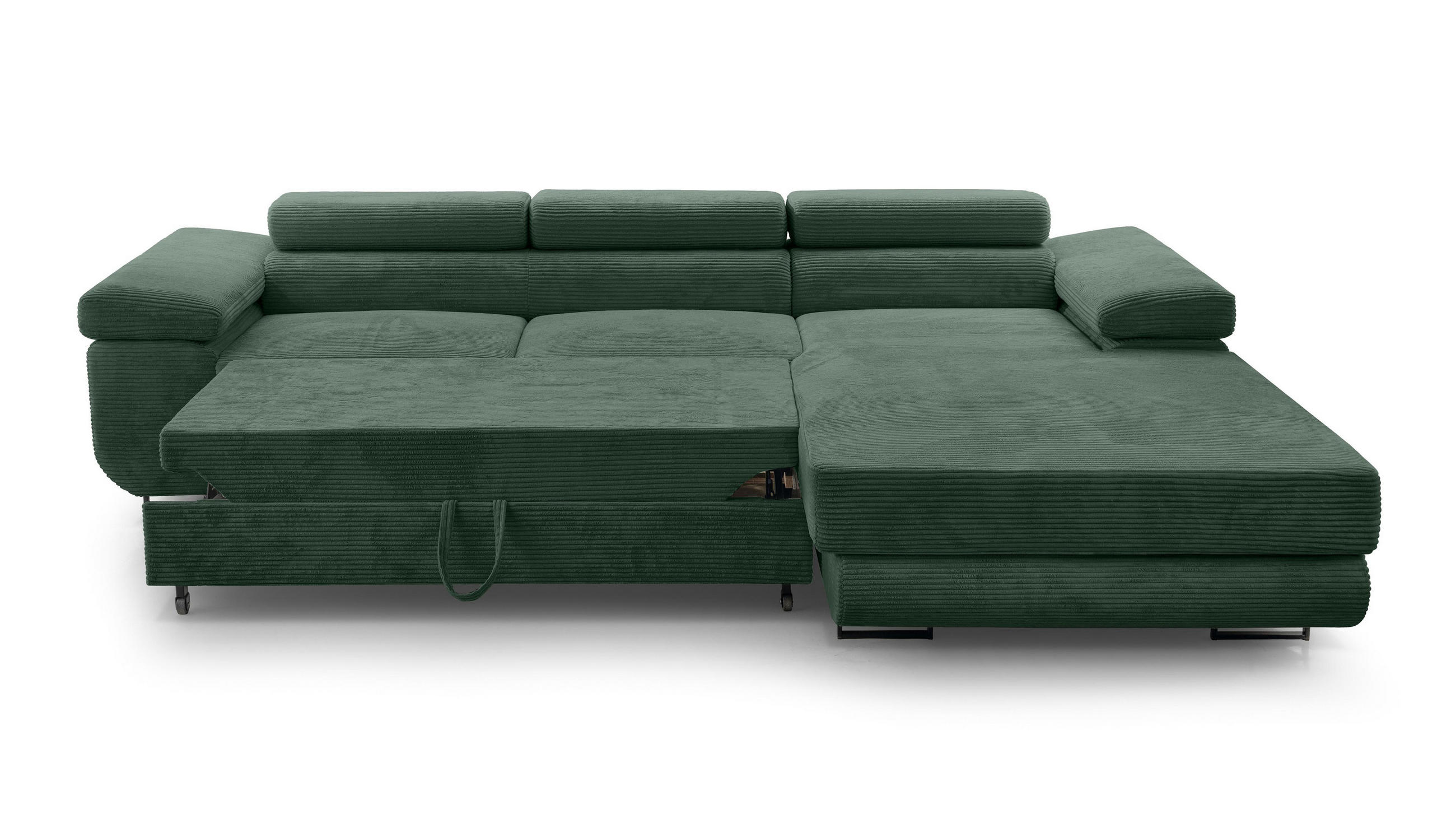 ECKSOFA L Form Arborio Dunkelgrün 280/203/90 cm Rechts mit Schlaffunktion - Dunkelgrün/Schwarz, Textil/Metall (280/203cm) - AX Living
