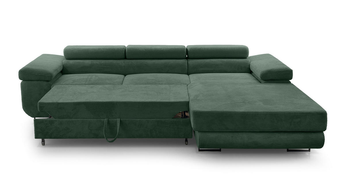 ECKSOFA L Form Arborio Dunkelgrün 280/203/90 cm Rechts mit Schlaffunktion - Dunkelgrün/Schwarz, Textil/Metall (280/203cm) - AX Living