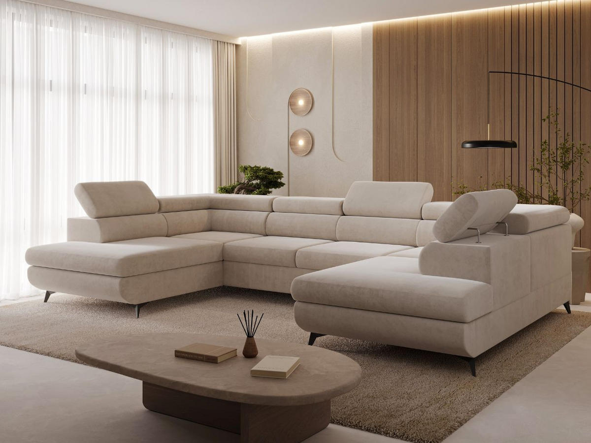 ECKSOFA U Argon Beige - Beige/Schwarz, Holz/Textil (322/190cm) - Graingold