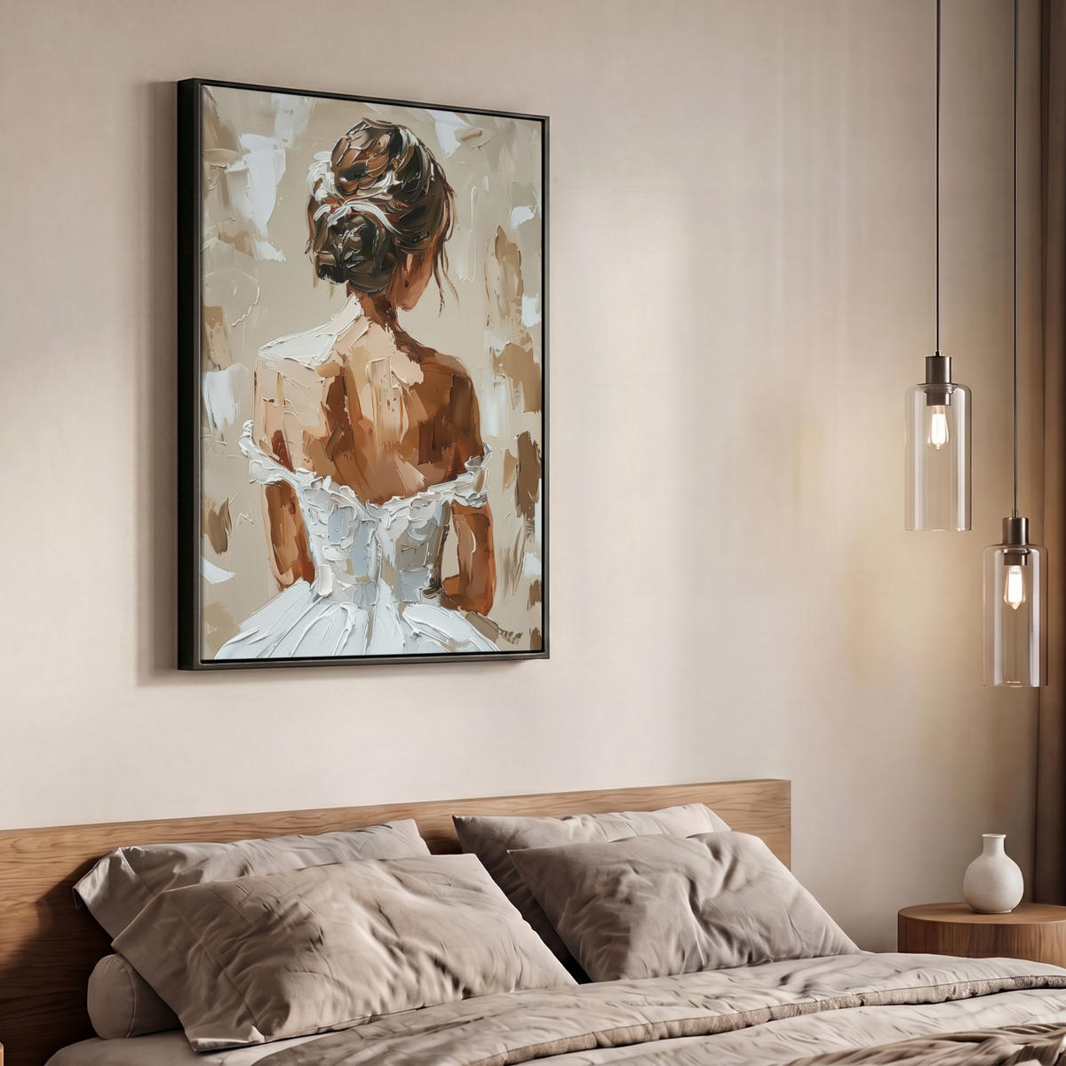 LEINWAND Bilder mit Rahmen - Frau - Farbe - Abstrakt - Beige - Modern - 70x100 - Sandfarben, Textil (70/100cm) - MuchoWow