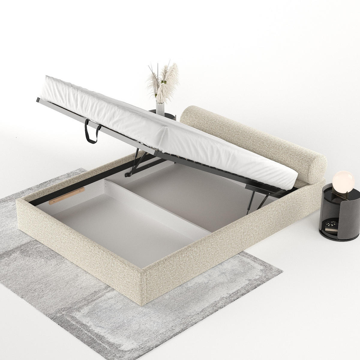 POLSTERBETT Solvo mit Stauraum 180/200 cm Hellbeige im Blur Stoff - Beige/Schwarz, Holz/Holzwerkstoff (180/200cm) - AltaBeds