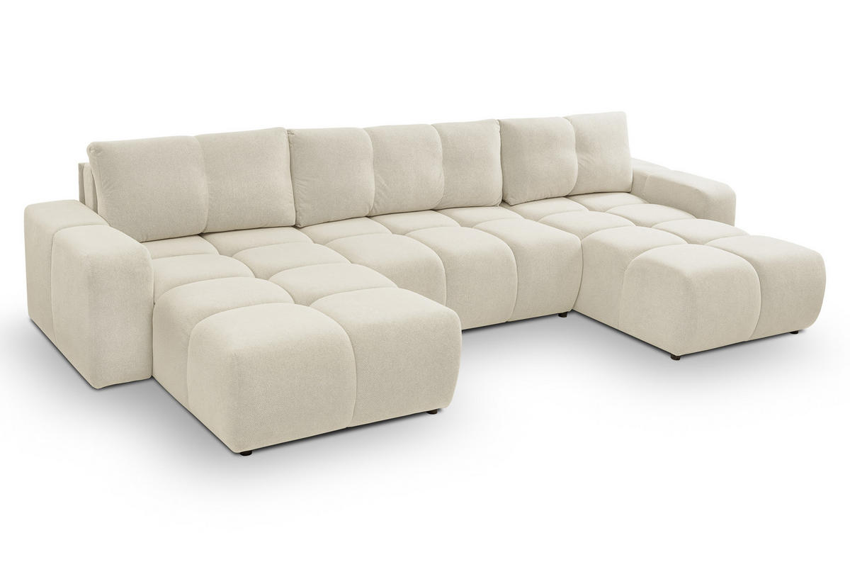WOHNLANDSCHAFT Hosio Beige 359/177/88 cm mit Schlaffunktion - Beige/Schwarz, Kunststoff/Textil (359/88/177cm) - AX Living