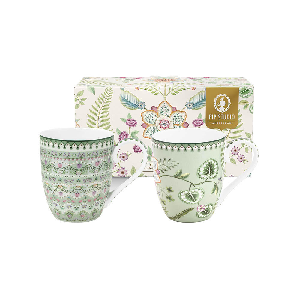 BECHER 2er-Set Xl lilie & lotus light grün 450 ml - Grün, Keramik (0.45L) - Pip Studio