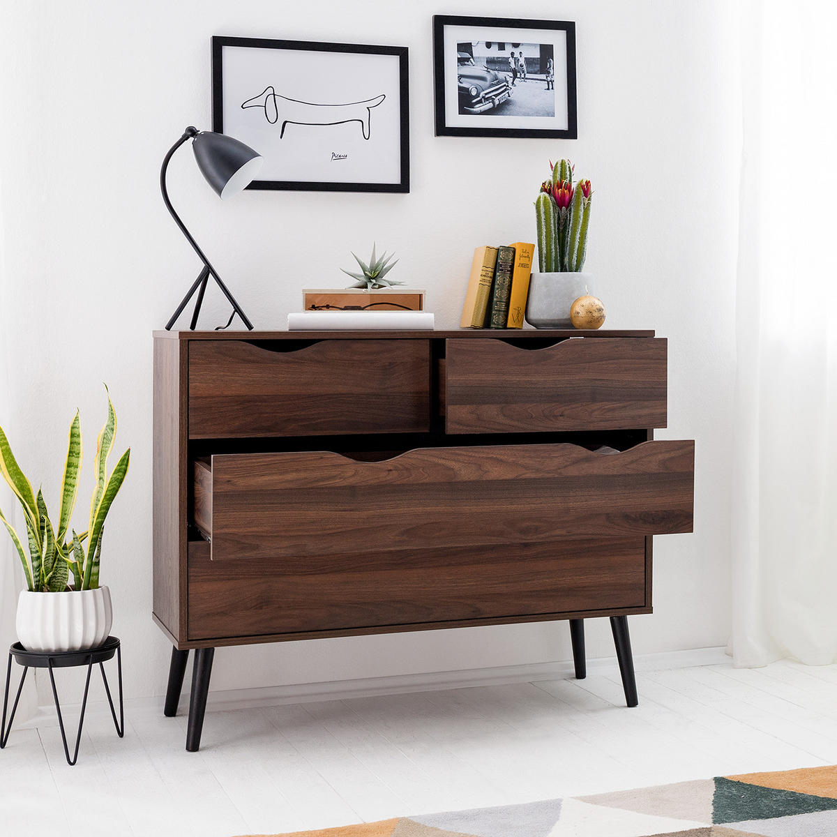 KOMMODE - 4 Schubladen, Walnuss Dekor - Walnussfarben, Holz/Holzwerkstoff (99/82/39cm) - home24