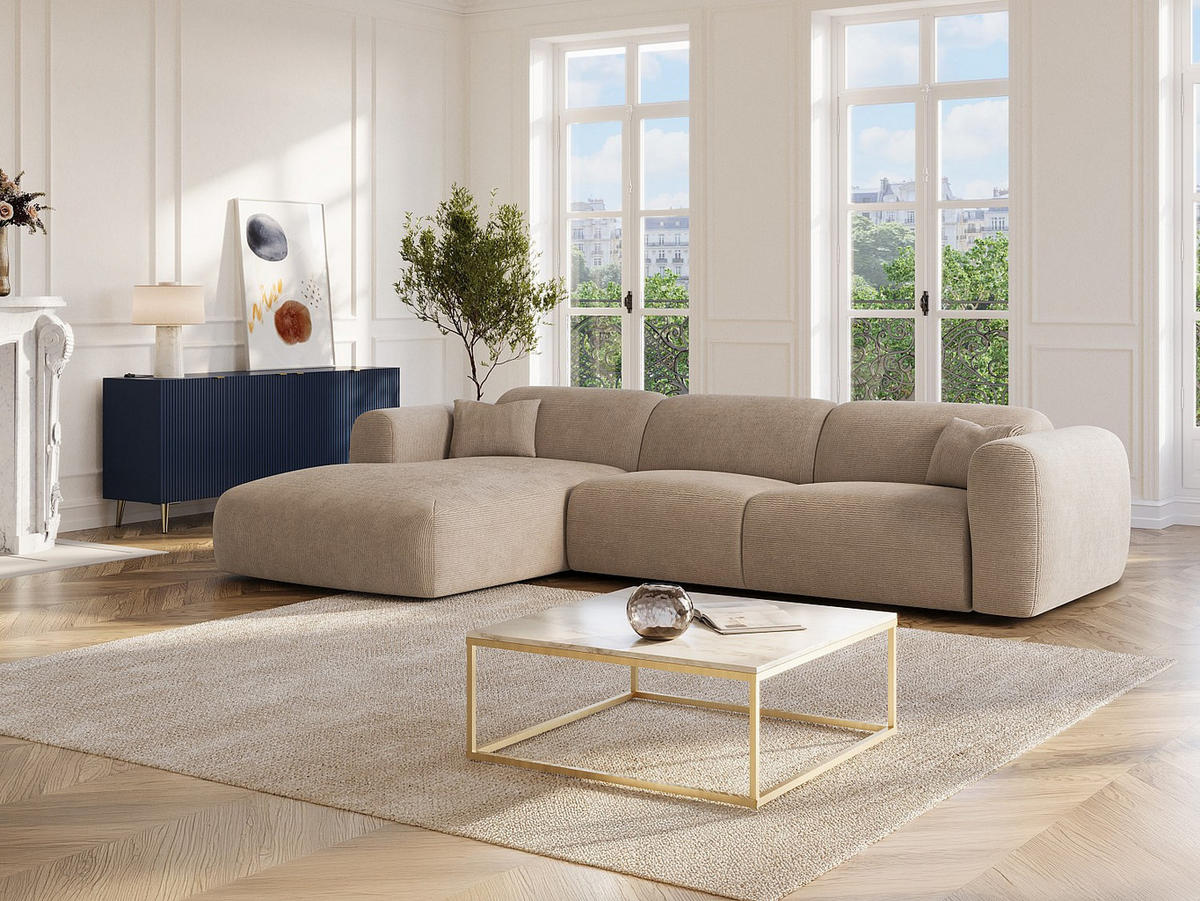 ECKSOFA mit Schlaffunktion - Ecke links - Cord fein gerippt - Beige - POGNI - Beige, Textil (299/165cm) - Vente-Unique