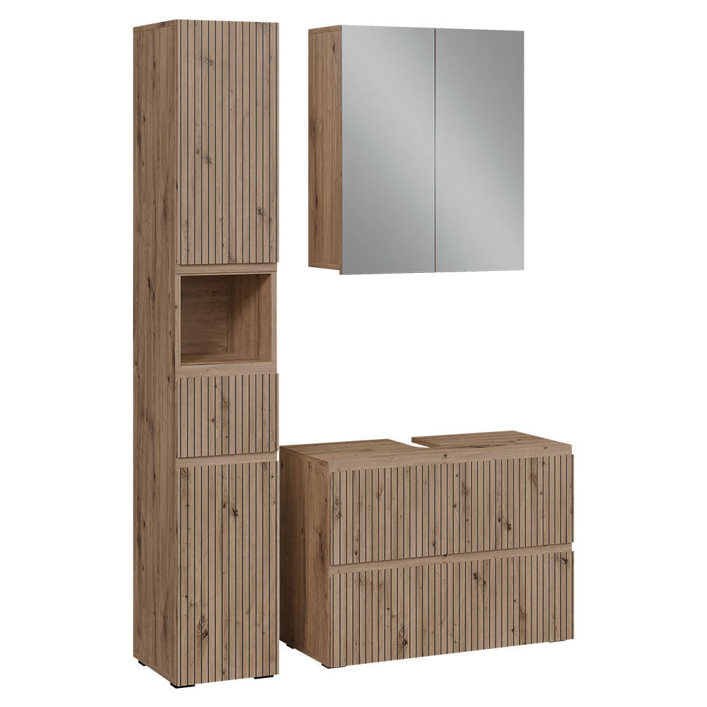 BADMÖBEL-SET Takumi Artisan 3 Teile - Hellgrau, Holzwerkstoff (80/58/35cm) - Vicco