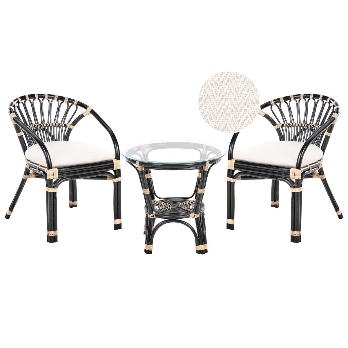 BISTRO-SET Schwarz/Heller Holzfarbton Pecorini - Hellbraun/Schwarz, Naturmaterialien - Beliani