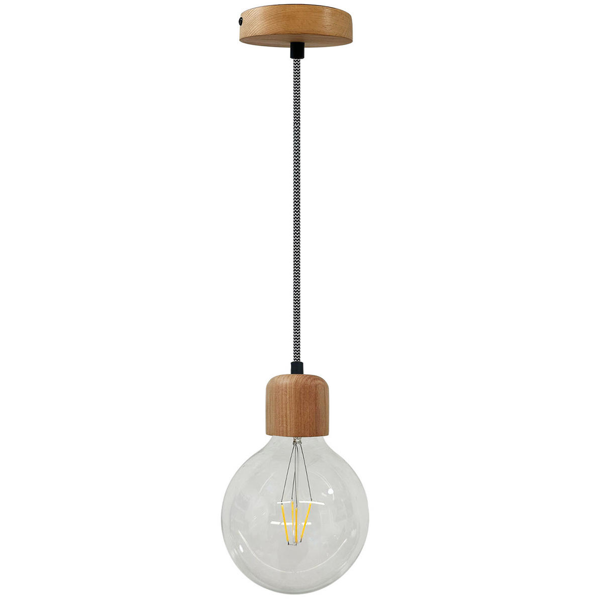 PENDELLEUCHTE Erdy Textilkabel 7.5/7 cm - Nussbaumfarben, Holz/Textil (7/7.5/7cm) - Bamyum