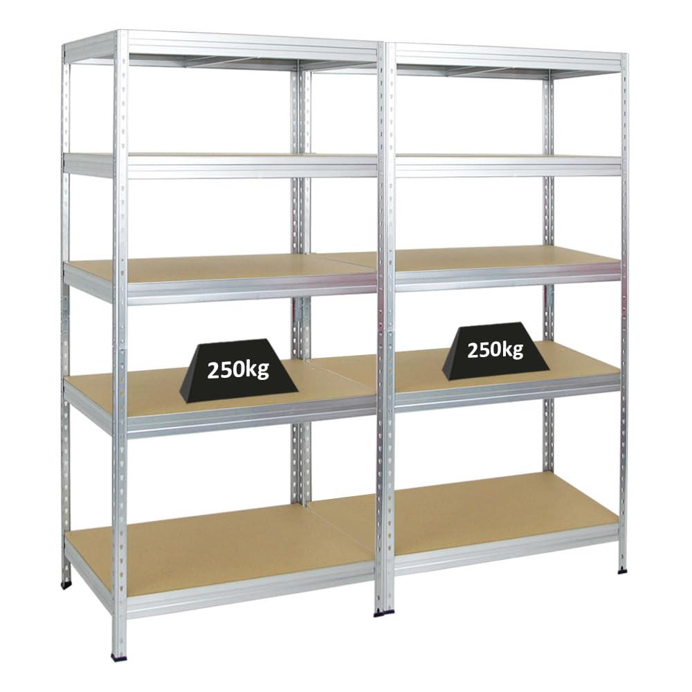 SCHWERLASTREGAL Rivet 2er-Set mit 2x 180x90x60 cm Fachlast 250 kg Verzinkt - Silberfarben, Metall (180/180/60cm) - PROREGAL