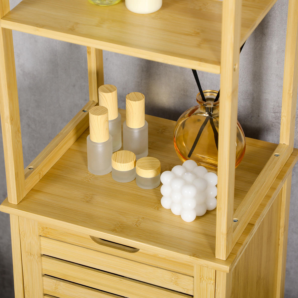 BADEZIMMER Hochschrank 34x30x173 cm Natur aus Bambus mit Lamellentür & 3 Ablagen - Naturfarben, Naturmaterialien (34/173/30cm) - Modfu