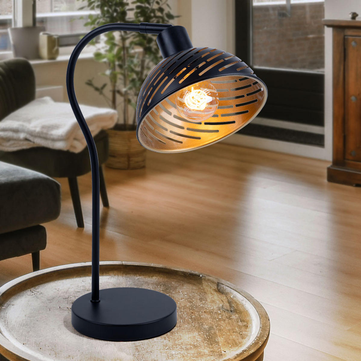 TISCHLEUCHTE Metall Schwarz-Gold - Schwarz, Metall (30/18.5/45cm)