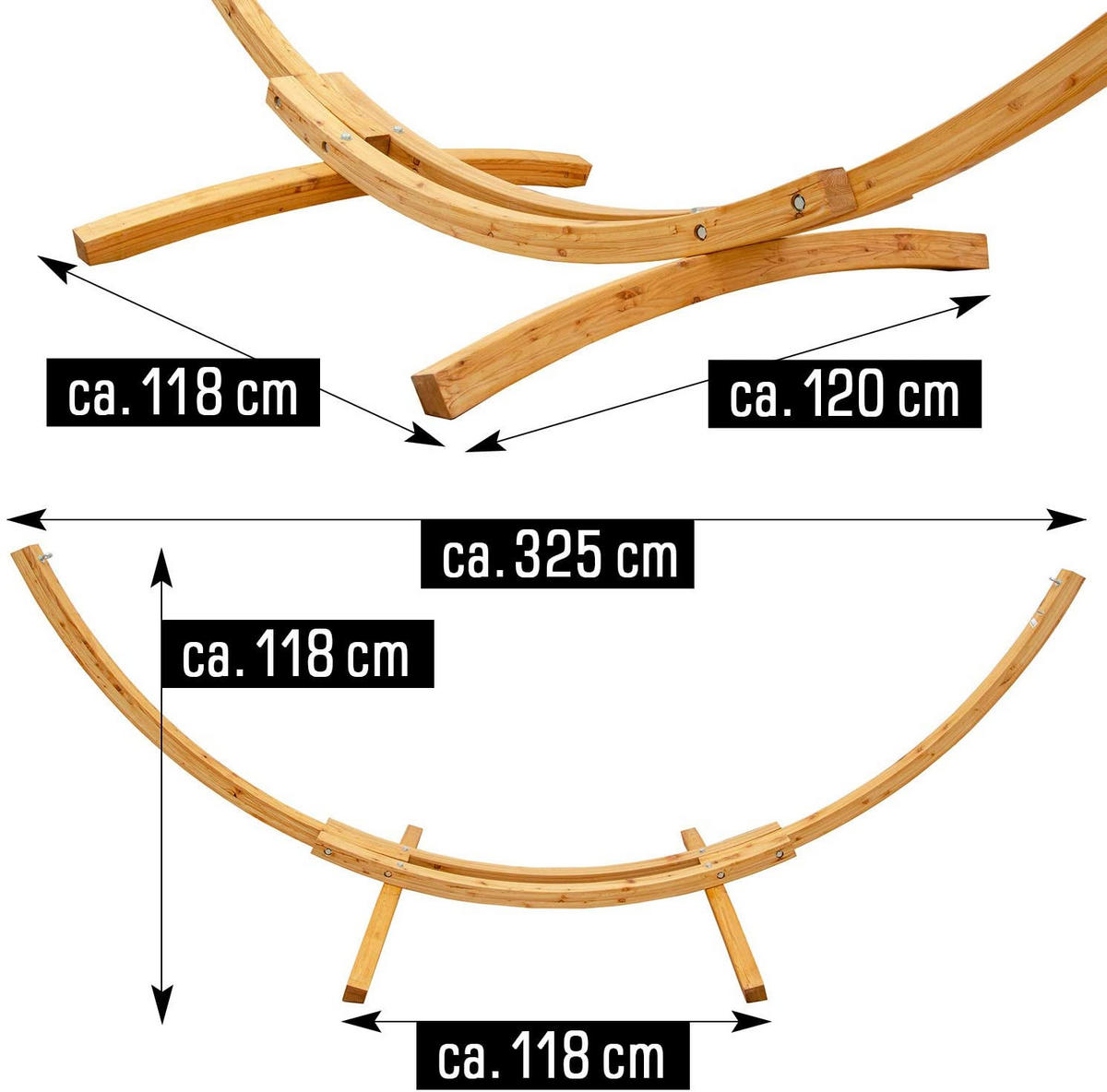 HÄNGEMATTE mit Holzgestell bis 150kg, 310/120cm, Beige - Beige, Holz (120/118/325cm) - Amanka