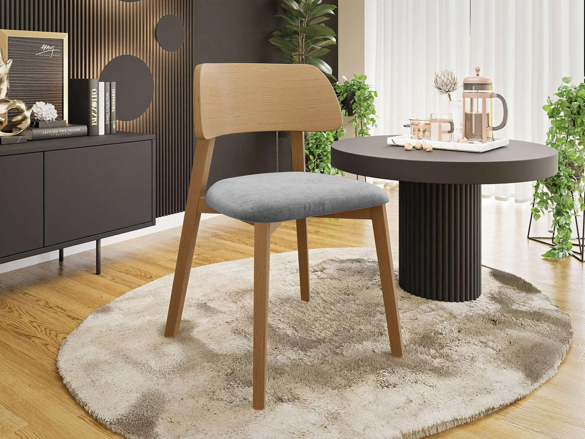 POLSTERSTUHL Dario, Holzfarbe: Natur - Hellgrau/Naturfarben, Holz/Textil (47/80/50cm) - MIRJAN24