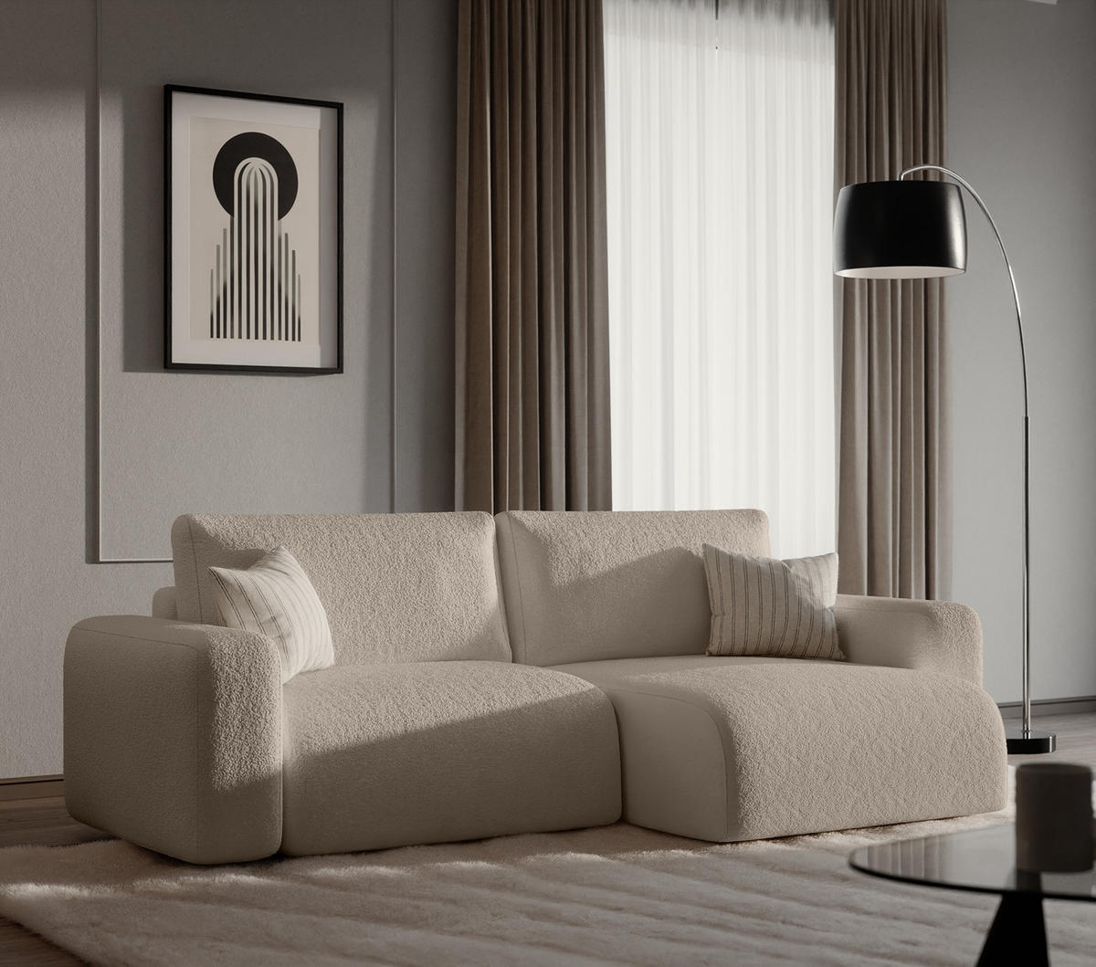 ECKSOFA TALW L MINI mit Schlaffunktion, Beige - Beige, Textil (257/148cm) - Fedve