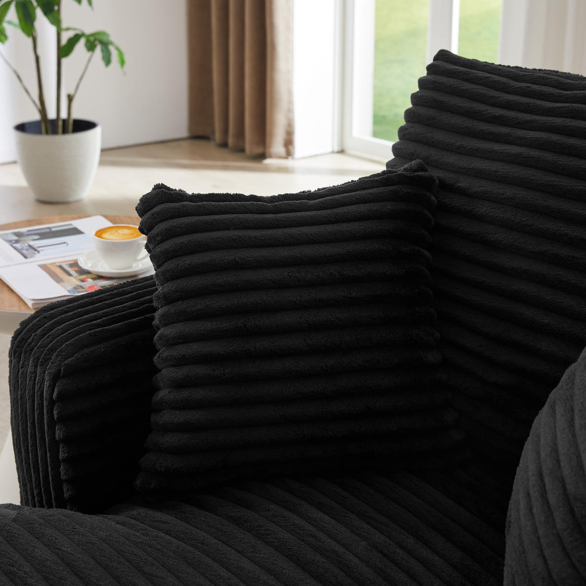 SCHLAFSESSEL DE-34906 Cord mit Schlaffunktion Schwarz - Schwarz, Textil (100/82/166cm) - ComfortXL