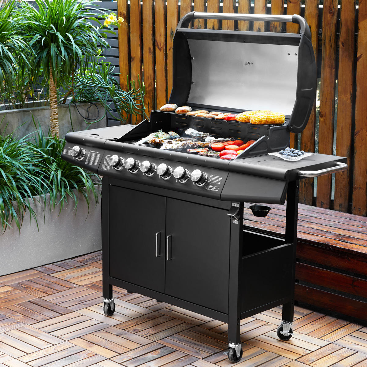GASGRILL Set RED 6+1 - Schwarz, Metall (146/114/54cm) - TAINO