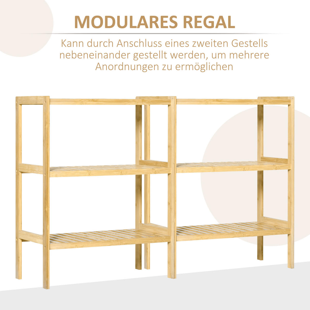 BADREGAL Standregal mit 3 Ebenen, Bambusregal, Küchenregal, für Bad, Küche - Naturfarben, Naturmaterialien (33/80/62cm) - HOMCOM