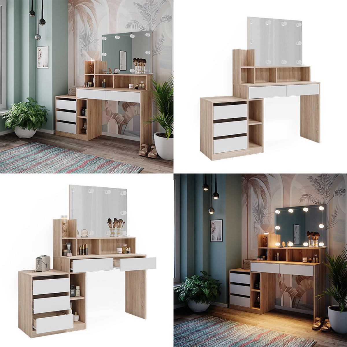 TOALETNÍ STOLEK Anja Bílá/Sonoma - bílá/Sonoma dub, kompozitní dřevo (139.8/115/40cm) - Vicco