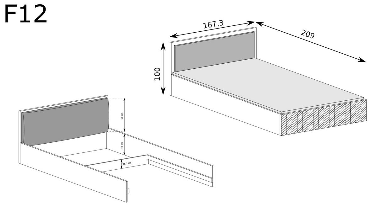 BETT Fonti F-12 Karamell-Eiche Liegefläche 160/200 cm - Eichefarben, Holzwerkstoff