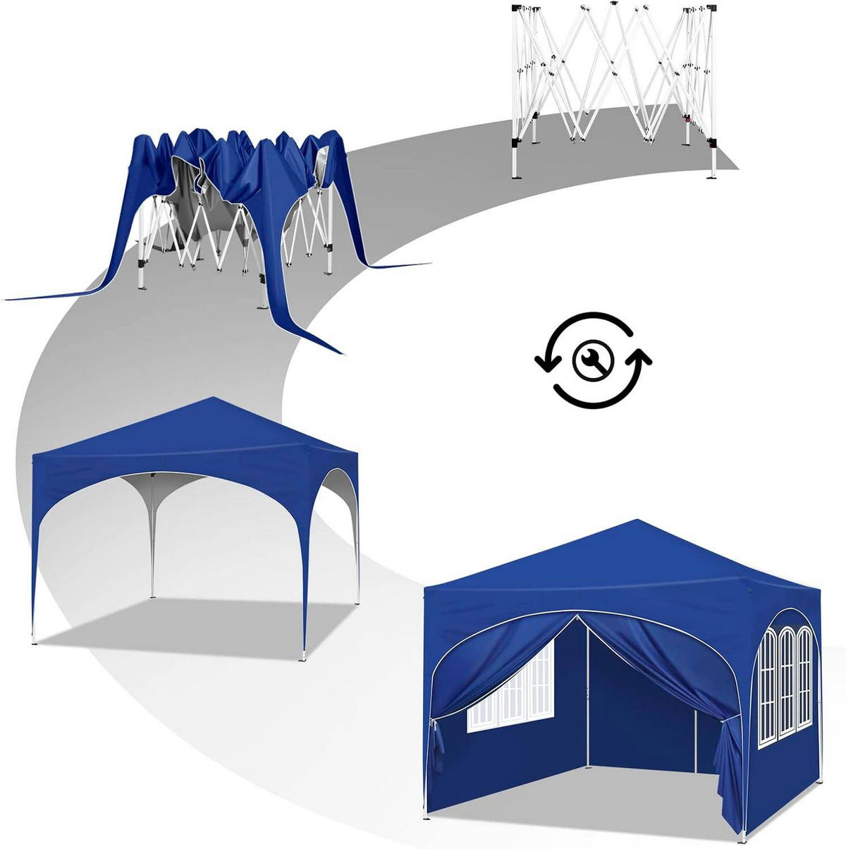 PAVILLON, Faltpavillon 3x3 m, mit 4 Seitenwänden, Grau - Blau, Metall (300/260/300cm) - Woltu
