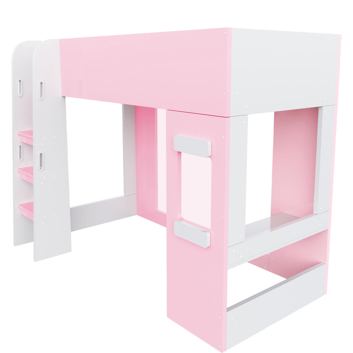HOCHBETT 90/200 cm mit Lichtleiste und Schreibtisch, DE-41600, in Rosa - Pink, Holzwerkstoff (90/200cm) - ComfortXL