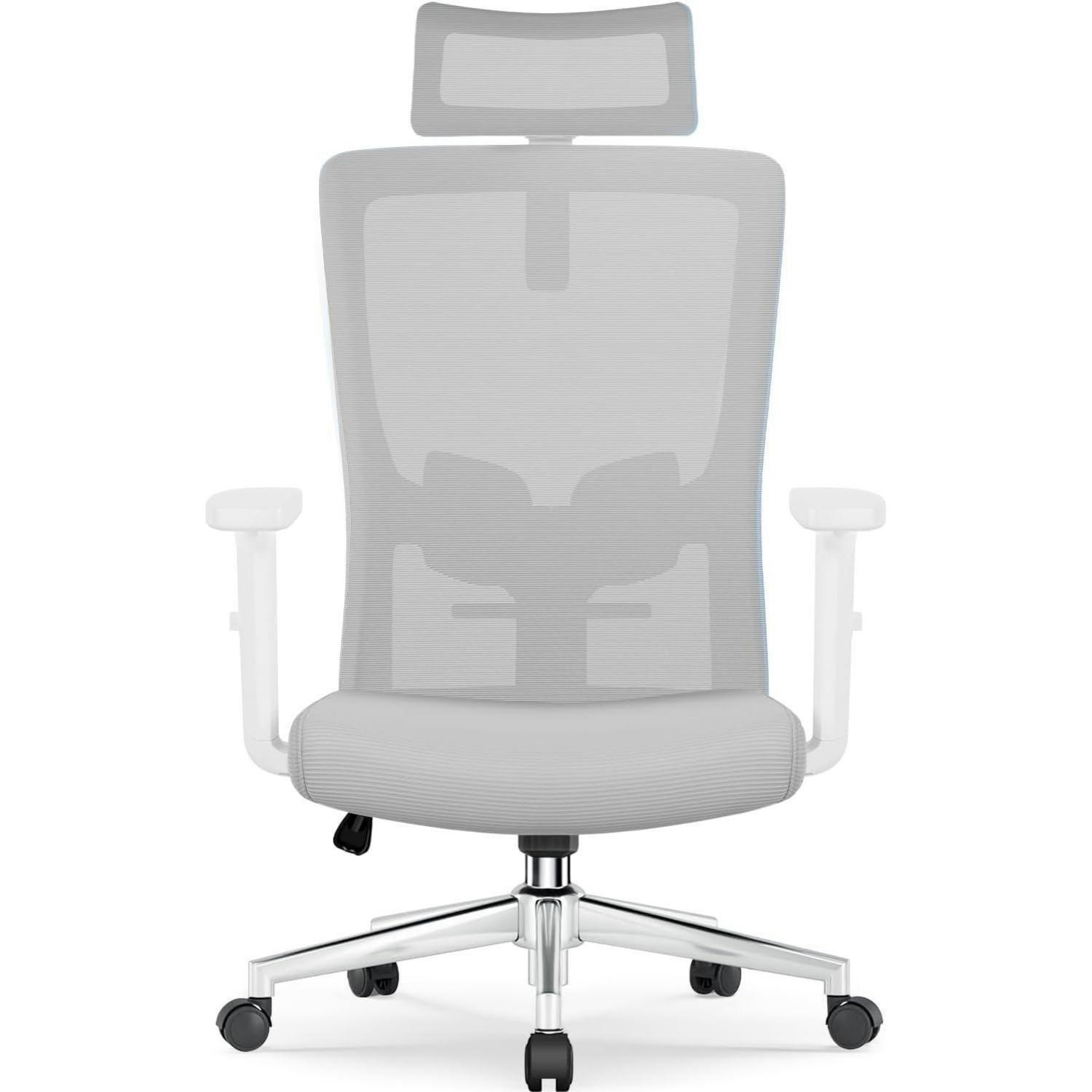 BÜROSTUHL Ergonomisch Grau mit Lendenwirbelstütze und Kopfstütze - Grau, Textil (70/128/70cm)
