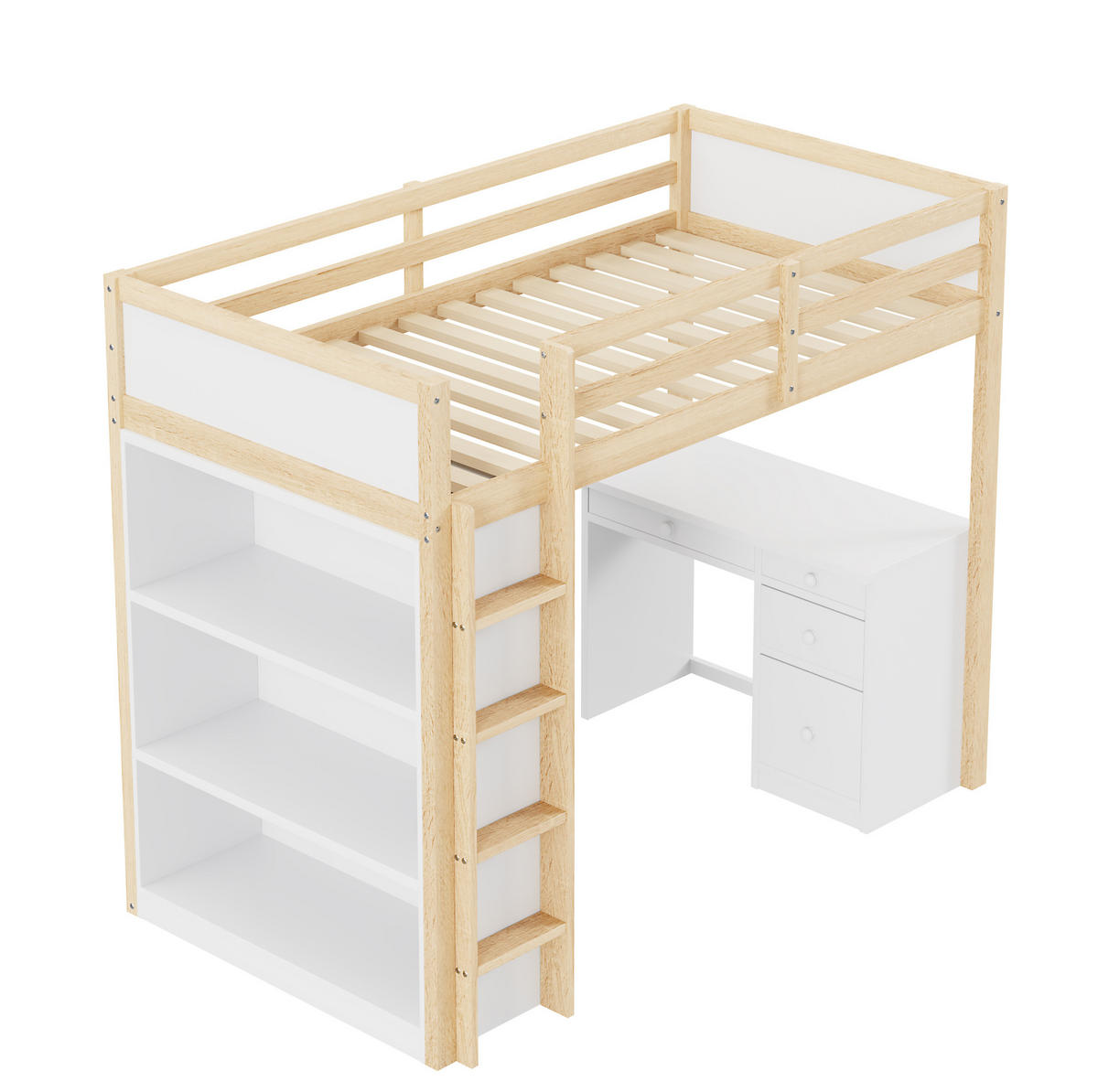 HOCHBETT 90/200 cm aus Holzwerkstoff mit Schreibtisch, Stauraumschrank und flexiblem Aufbau, Natur Holzwerkstoff - Naturfarben, Holzwerkstoff (90/200cm) - Redom