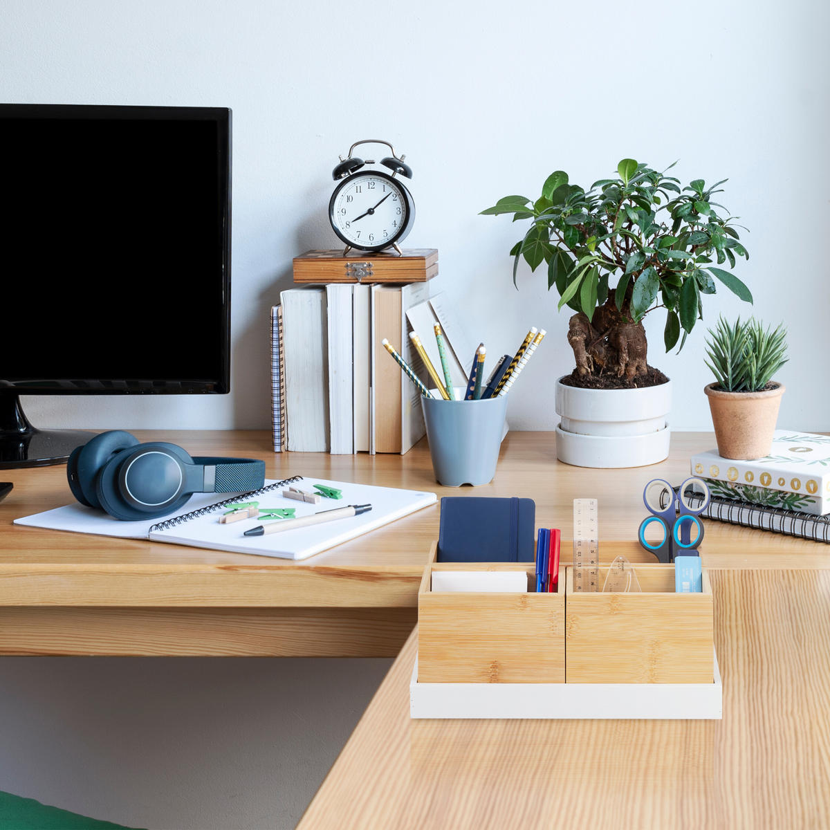 4-TLG.BAMBUSORGANIZER-SET - Multicolor, Holz/Holzwerkstoff (28/11/17.5cm) - Relaxdays