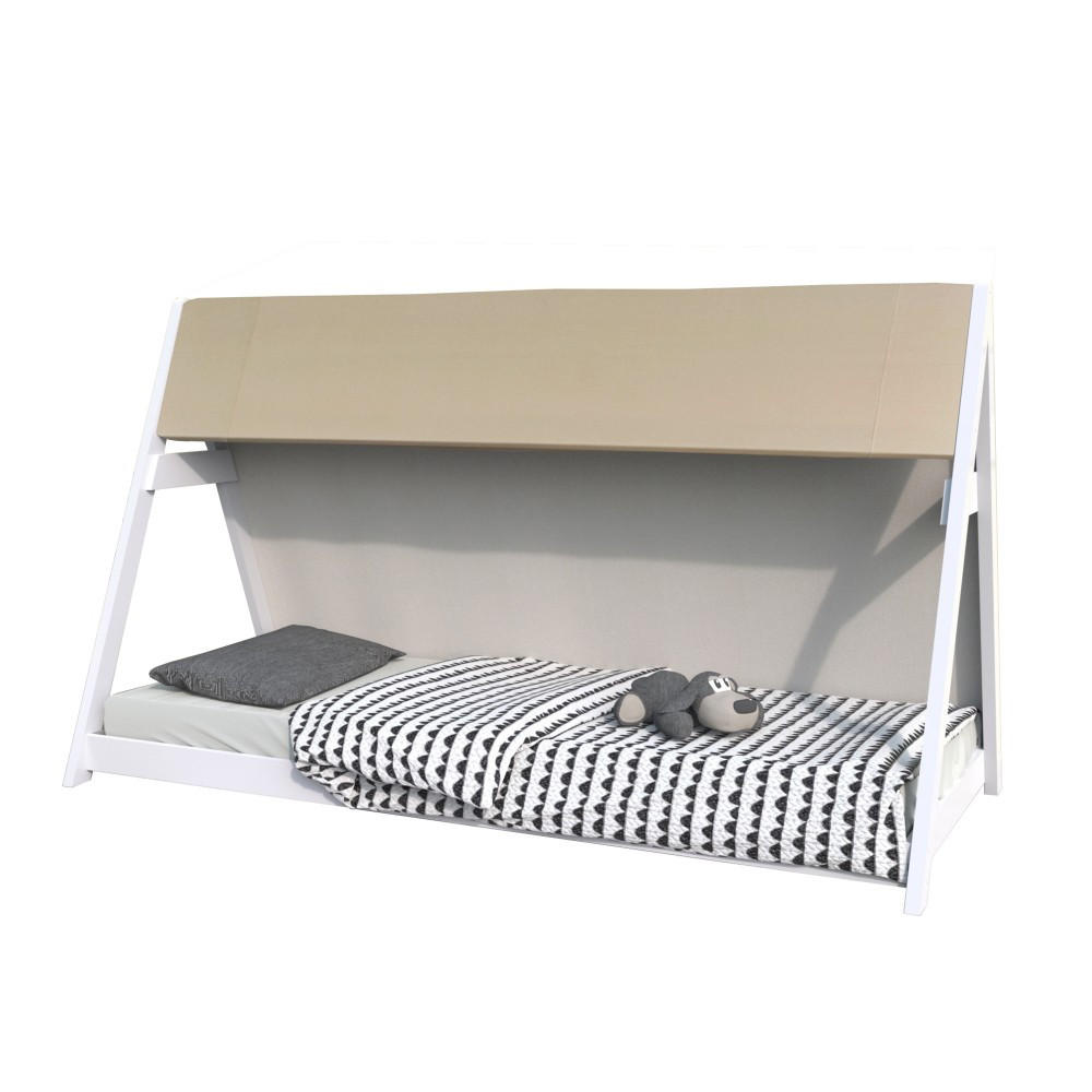 HAUSBETT TIPI mit Stoff und Lattenrost/ Kinderbett 90x190 - Weiß - Weiß, Holz (90/190cm) - Weber Industries