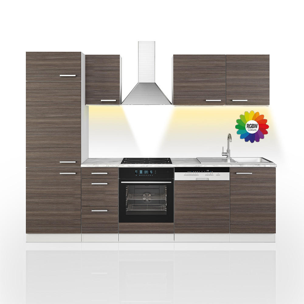 KÜCHENZEILE Optima Edelgrau/Weiß 270 cm ohne AP mit LED-Leisten - Anthrazit/Weiß, Holzwerkstoff (270/81.6/46cm) - Vicco