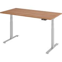 SCHREIBTISCH elektrisch 80/160/74 cm in Nussbaumfarben/Silberfarben - Silberfarben/Nussbaumfarben, Holzwerkstoff (80/160/74cm) - bümö