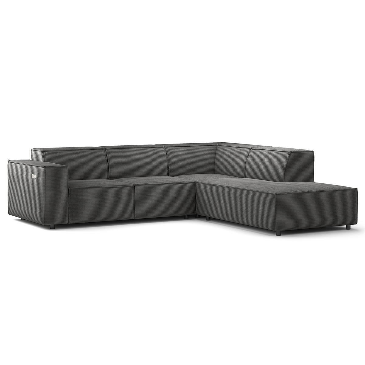 ECKSOFA mit Ottomane - Anthrazit/Schwarz, Kunststoff/Textil (260/234cm) - home24