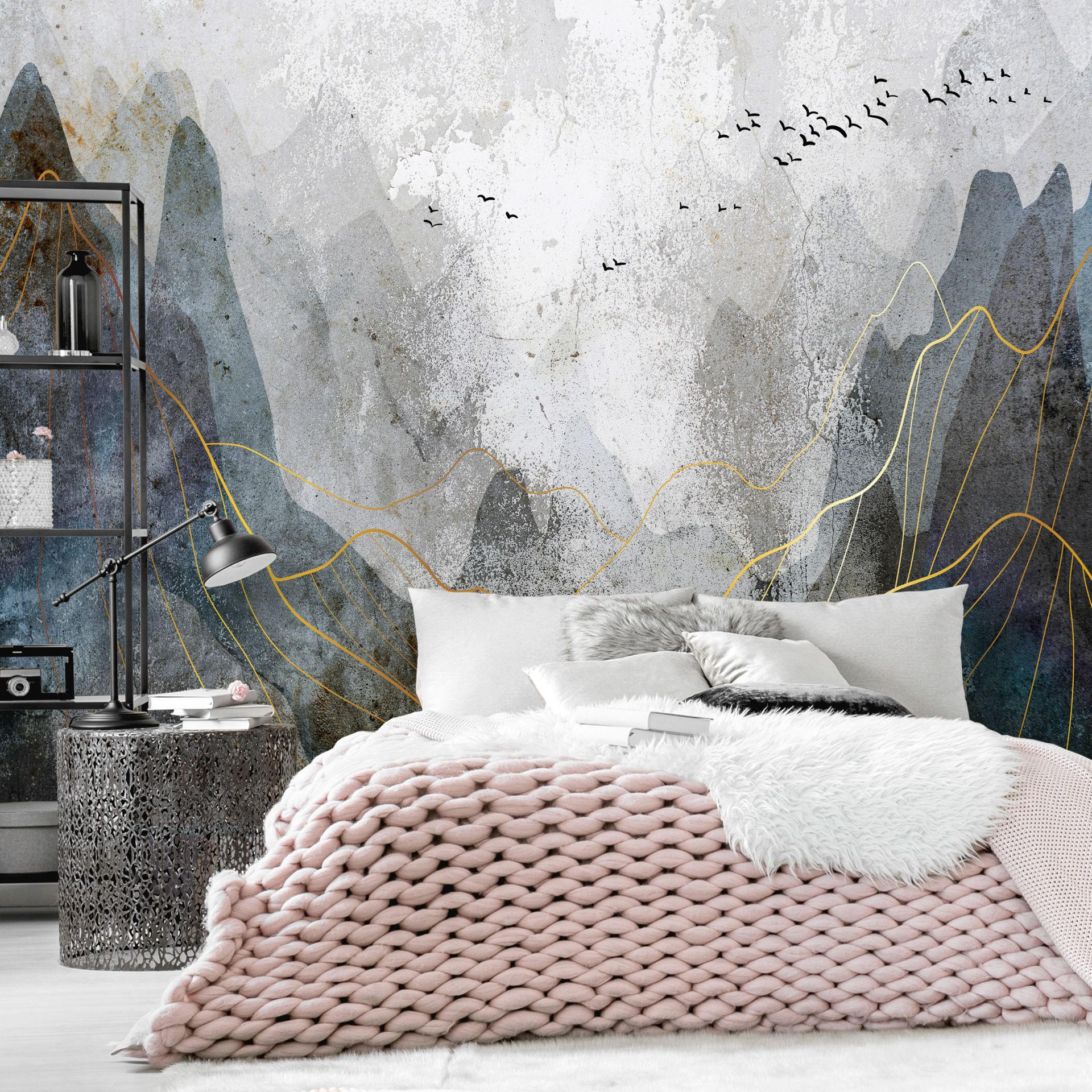 SELBSTKLEBENDE FOTOTAPETE 147/105 cm - Goldfarben/Grau, Kunststoff/Textil (147/1cm) - KUNSTLOFT
