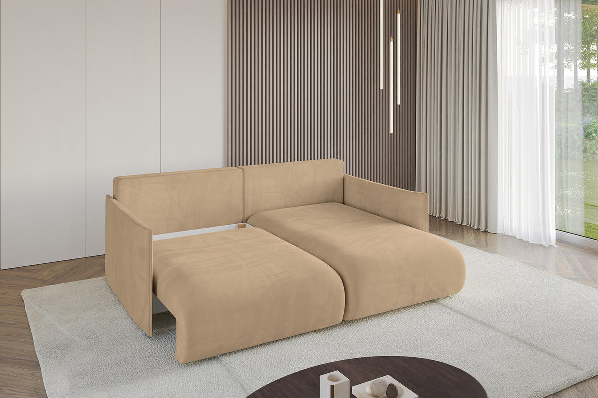 ECKSOFA Ottomane rechts ONESK-L 216x177x72 Beige Velours - Beige, Holzwerkstoff/Kunststoff (177/216cm) - ALTDECOR