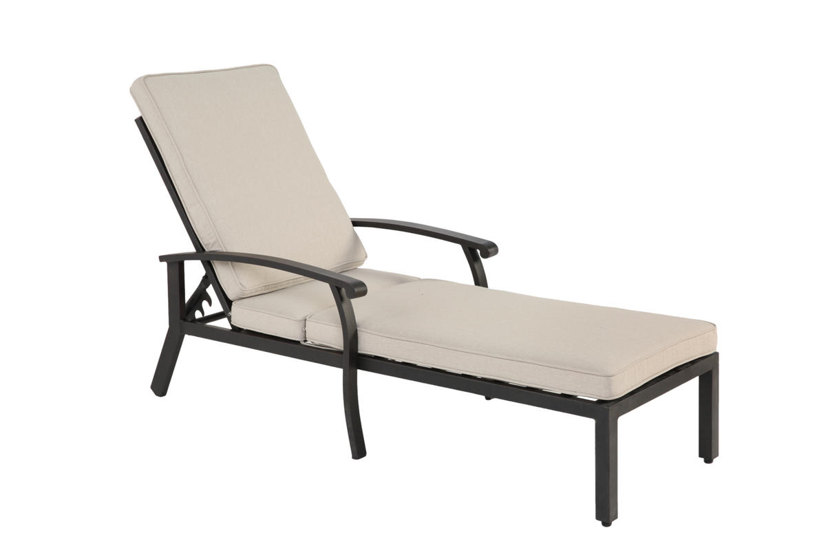 GARTENLIEGE 204/58/100 cm beige aus Aluminium mit Kissen - Beige, Metall (58/100/204cm) - OKWISH