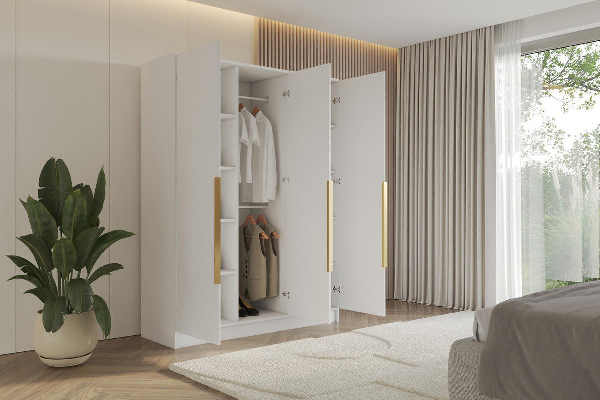 KLEIDERSCHRANK - LUSSO - 150 - Weiß - Schwarz/Weiß, Holzwerkstoff (150/200/51cm) - ALTDECOR