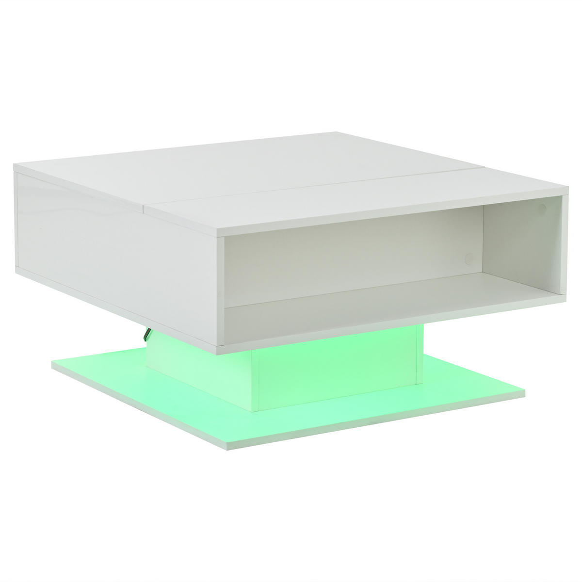 COUCHTISCH 80/75/40 cm weiß aus Spanplatte mit Hubfunktion und LED-Beleuchtung - Weiß, Holzwerkstoff (80/75/40cm) - OKWISH