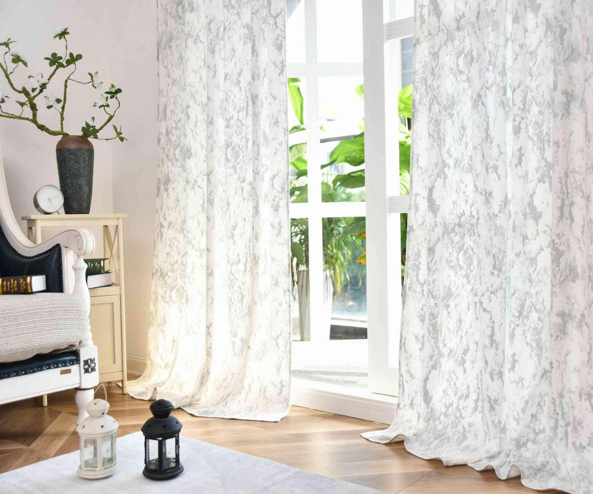 VORHANG SAMT MILANO STAR HxB 245x140 cm Weiß Silber - Weiß, Textil (140/245cm) - Gardinenbox