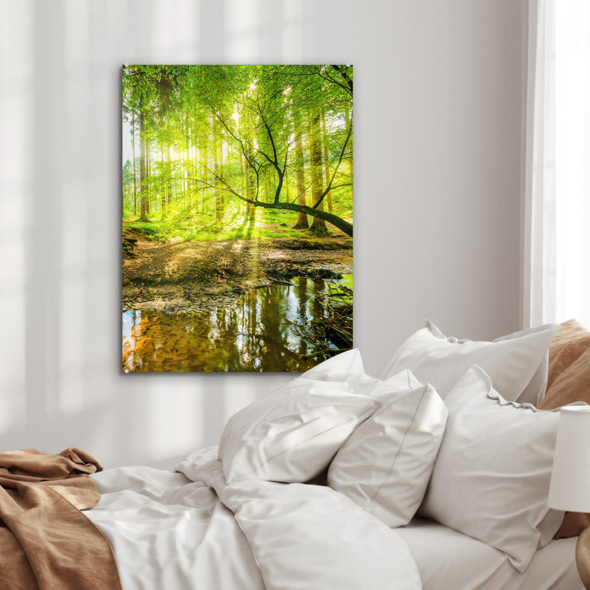 ACRYLGLASBILD Wald - Landschaft - Wasser - Bäume - Sonne - Grün - Natur 60x80 cm - Grün, Glas (60/80cm) - MuchoWow