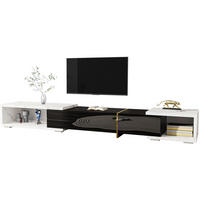 TV-SCHRANK aus MDF und Spanplatte 260x40x30 cm Schwarz mit weißer Marmoroptik, drehbar und ausziehbar - Schwarz, Holzwerkstoff (260/30/40cm) - IVMEU