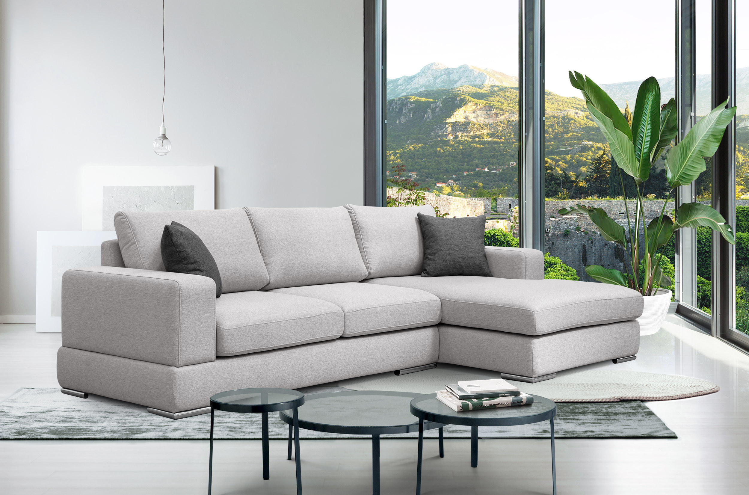 ECKSOFA OTTO 4-Sitzer, hellgrau - Hellgrau, Holzwerkstoff/Textil (279/159cm) - Courtois Laville