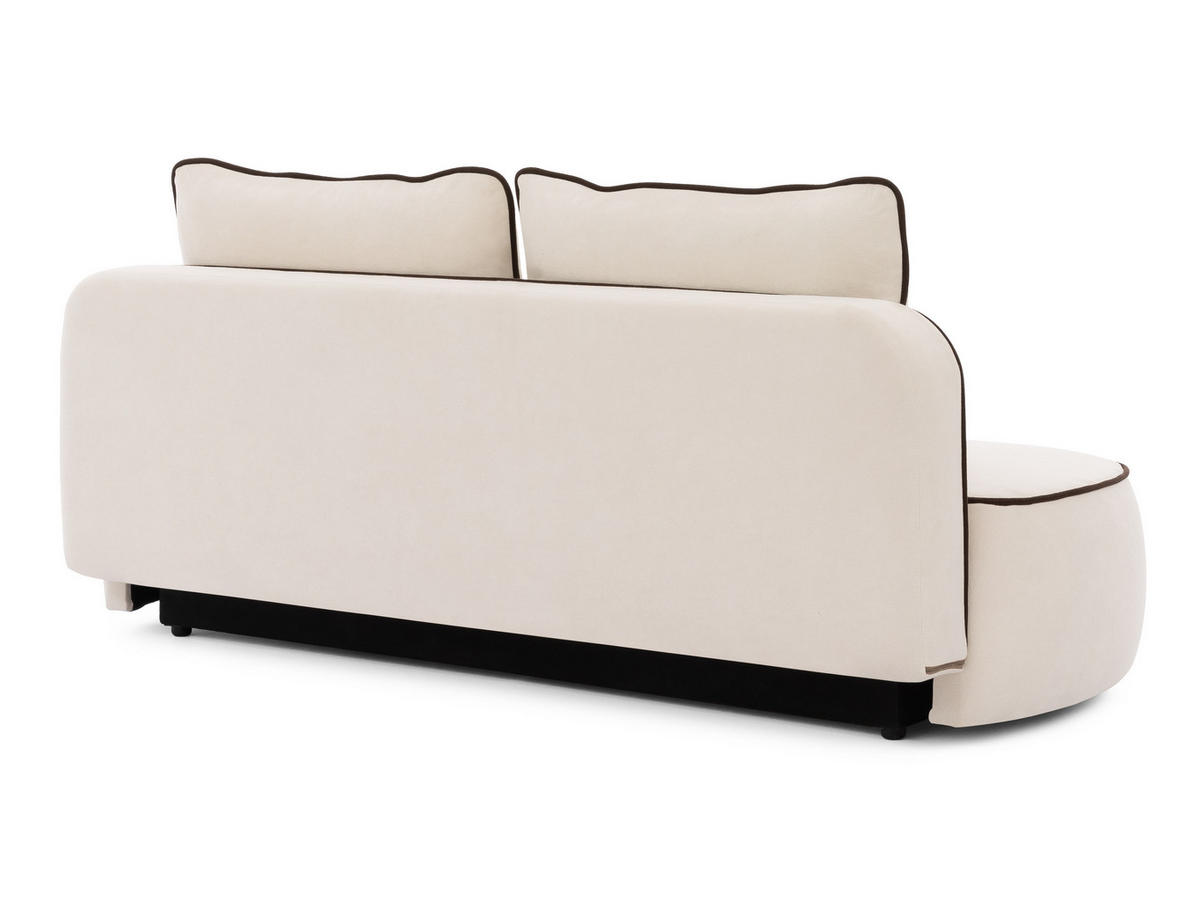 SCHLAFSOFA Vero im modernen und abgerundeten Design mit Bettkasten aus Creme Plüschstoff mit brauner Paspel - Creme/Schwarz, Holz/Kunststoff (210/90/98cm) - S-Style Möbel