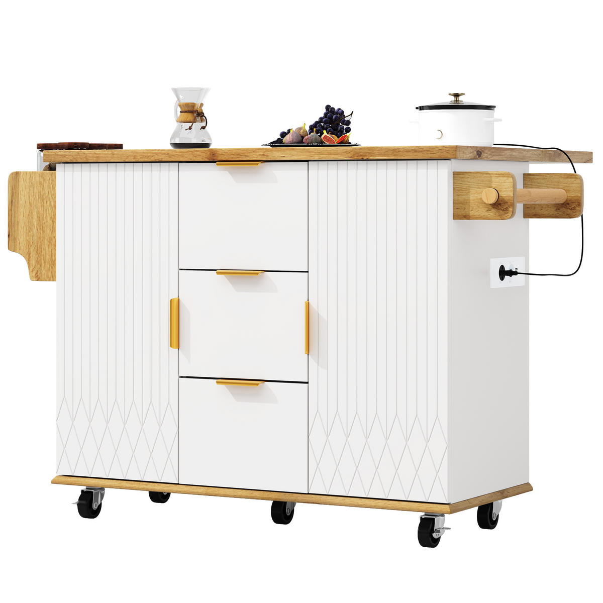 KÜCHENINSEL Weiß-Holzoptik 134/46/88 cm - Weiß, Holzwerkstoff (134/88/46cm) - PANGIVO